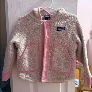 Patagonia Cream and Pink Hooded Fleece Jacket